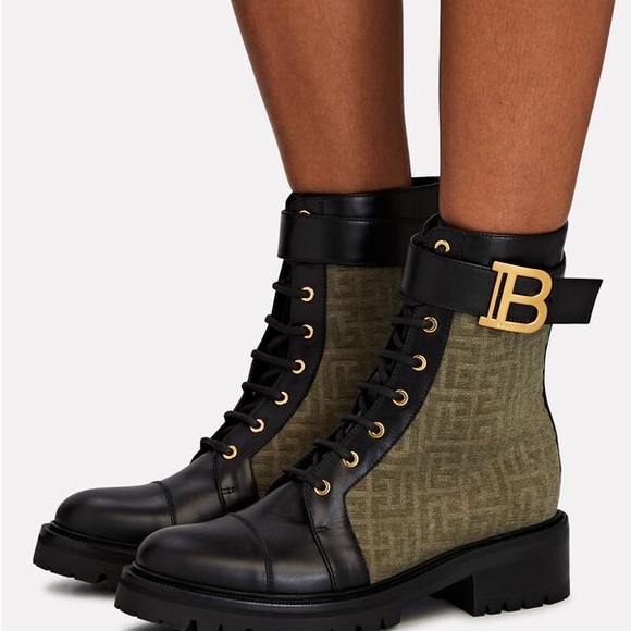Balmain Ranger Romy Canvas Leather Combat Bootss - Picture 4 of 9